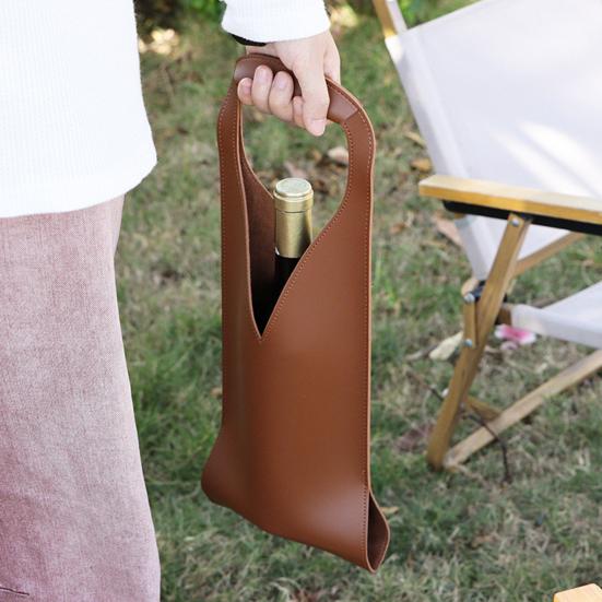 V-shaped Handle Wine Holder Faux Leather Tote Bag, Portable Carrier Pouch, Waterproof Packaging Bag Single Bottle Protector Sleeve for Champagne Beer