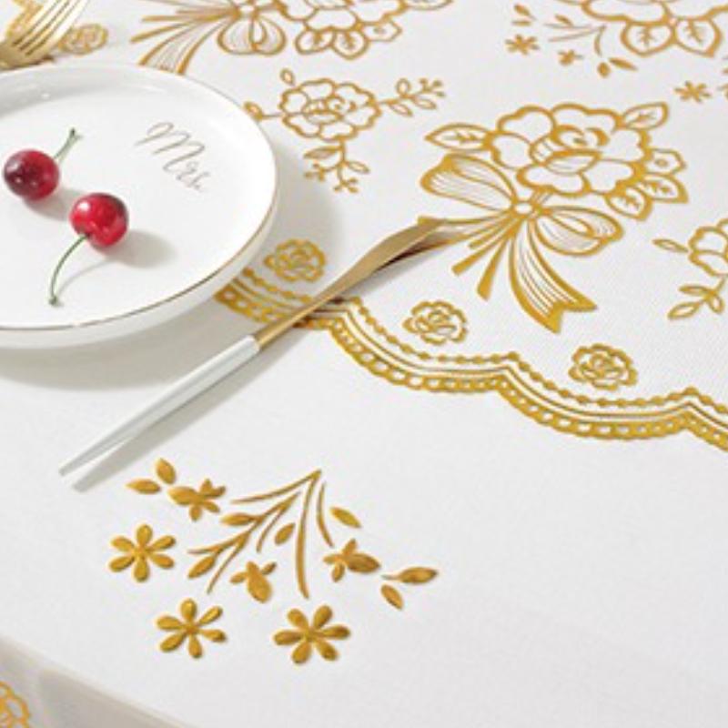 European PVC Tablecloth Flower Pattern Stamping Desk Mat Waterproof Oil Resistant Easy Maintain Oval Dining Tables Pad