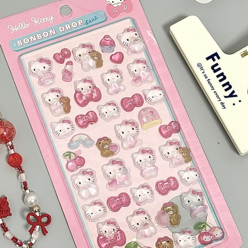 Kawaii Sanrio Hello Kitty DIY 3D Relief Decorative Stickers Cute Cartoon Kuromi Cinnamoroll Phone Case Creative Decoration Gifts