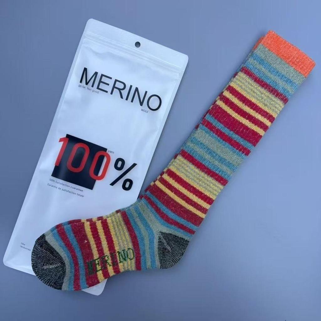 Colorful Striped 100% Merino Wool Knee-High Socks for Men & Women - Warm Autumn/Winter Wear