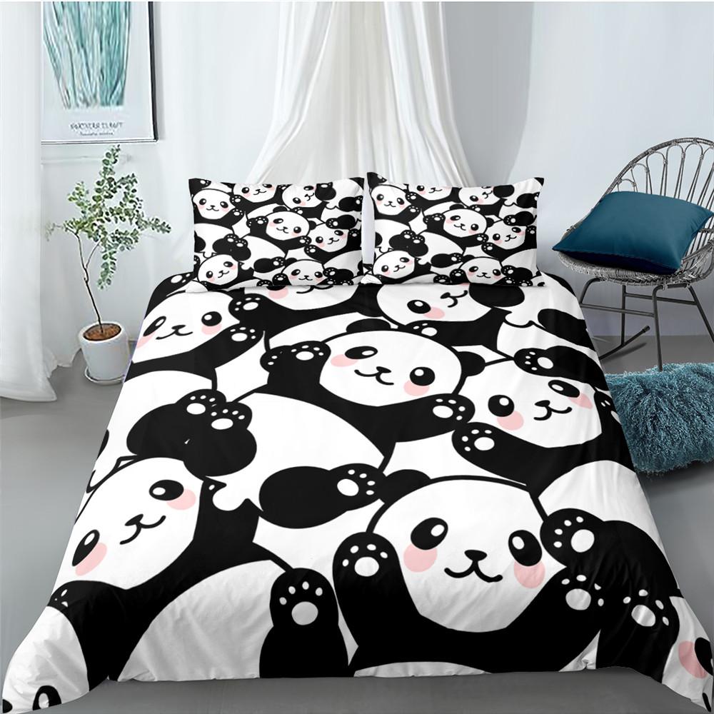 Roztomilý panda povlečení na peřinu 3D tisk kawaii divoká černá bílá zvířata povlečení pro dospělé dítě chlapec polyesterové ložní prádlo sada king