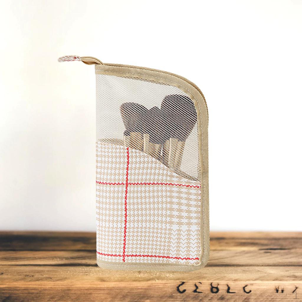 

Dust-proof Foldable Makeup Professional Storage Organizer Clear Zipper for Beauty Eyeshadow Brush White Plaid