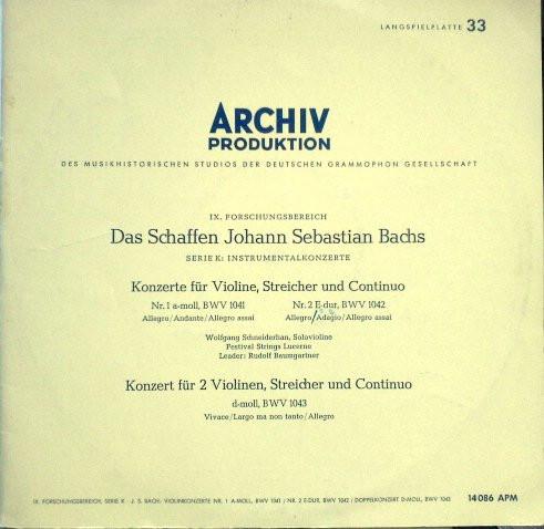 

LP Record JOHANN SEBASTIAN BACH - WOLFGANG SC - Konzerte Für Violine, Streicher Und 14086APM Archiv Produkti 1959 Germany Classical Used