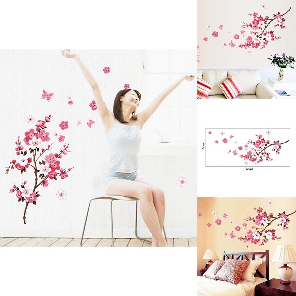 Beautiful 3d Room Peach Blossom Flower Butterfly Vinyl Art Decal For Home Mural Decoration