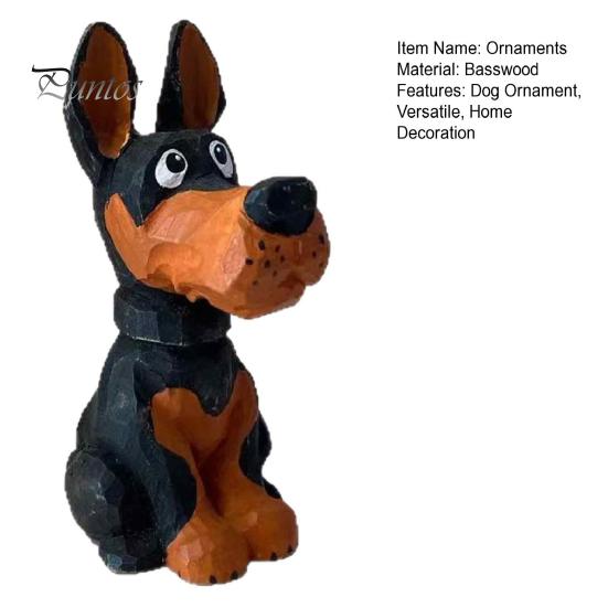 Solid Wood Dog Figurine Doberman Wooden Ornament, Hand Carved Creative Sculpture, Cute Handcrafted Statue for Home Shelf And Entryway Craft