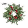 Seasonal Home Table Accent Christmas Candlestick Wreath, Red Poinsettia Pine Needle Candle Ring Decorative Base Wreath with Berries, Tabletop