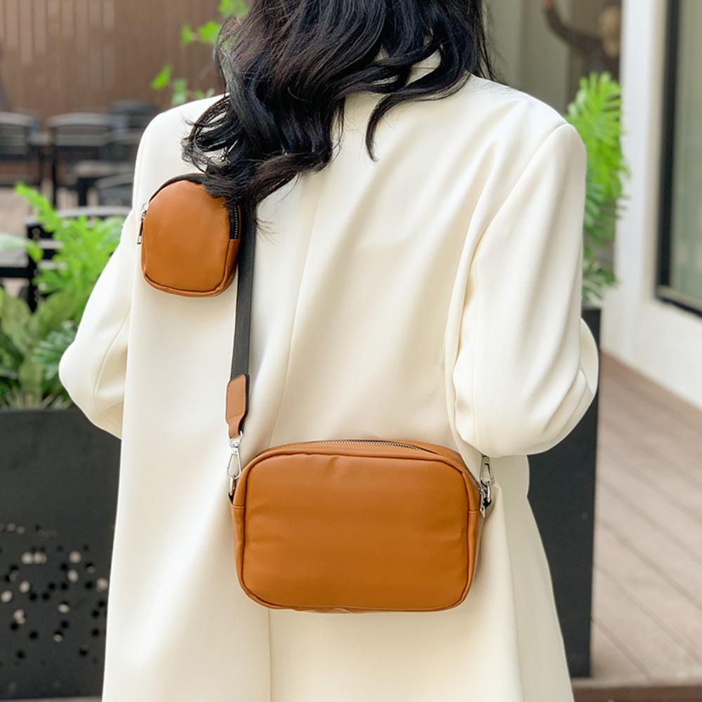 Cross Body PU Leather Bag Vintage Shoulder Bag Leisure Bag with Pouch  Unisex