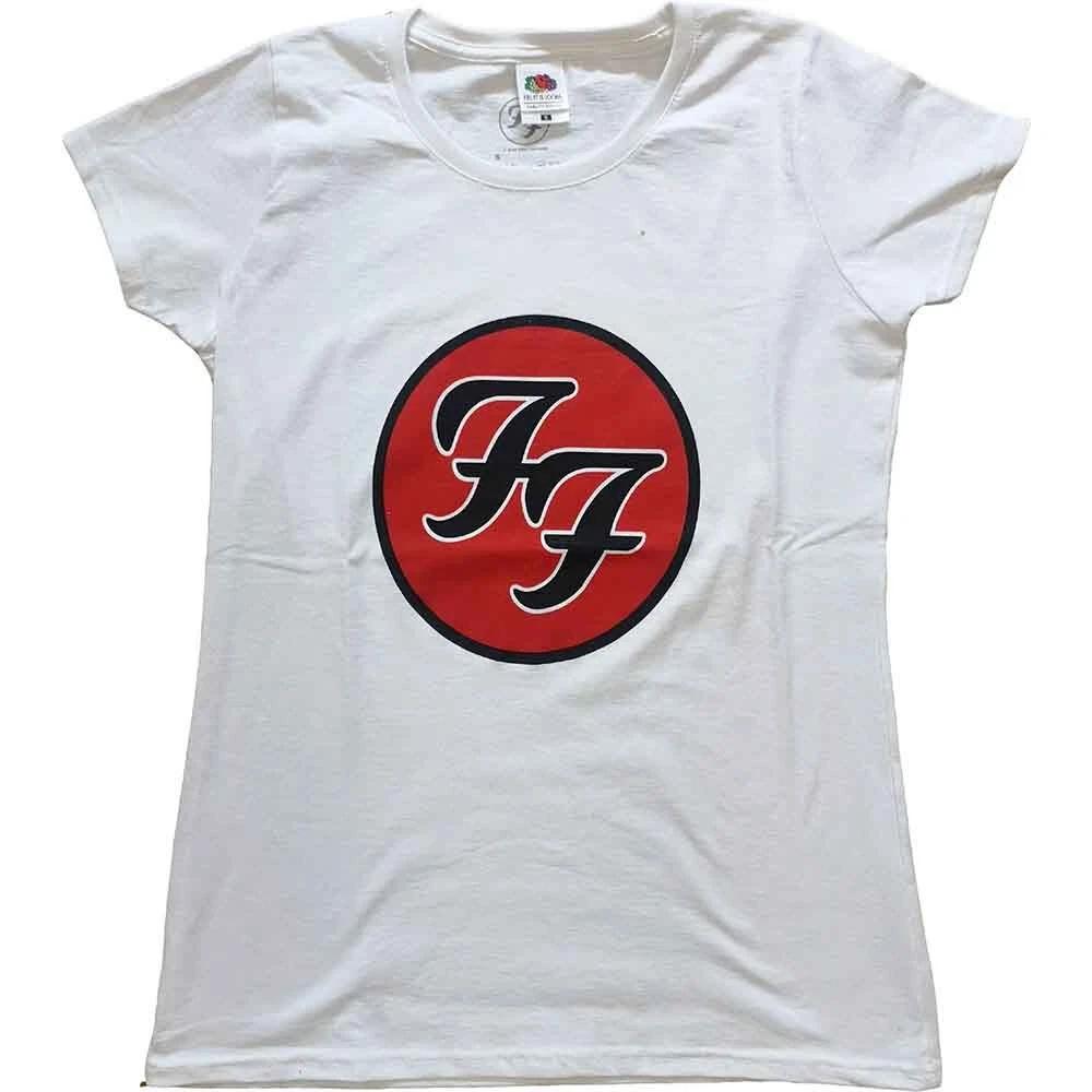 Foo Fighters T Shirt FF Band Logo Official Womens Skinny Fit White XS S