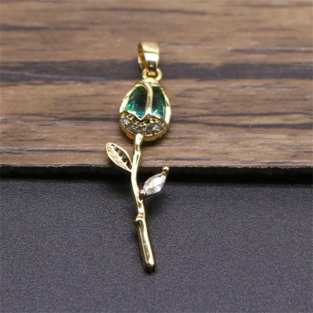 Elegant Tulips Pendant Necklace Gold Crystals Floral Jewelry Statement Pieces for Women Romance Wedding Accessory