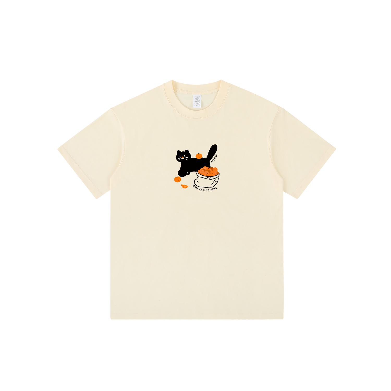 

Retro Japanese Cartoon Cat Short Sleeve Cotton T-Shirt for Men and Women 2XL рожевий