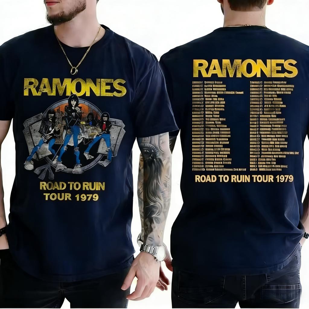 Crew Neck T  Shirt with Punk Rock Creative  Inspired Graphic Featur Ramones Tour Art for Music Enthusiasts Hip Hop Streetwear