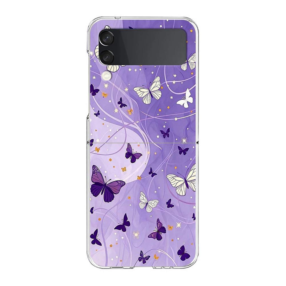 Transparent Phone Case For Samsung Galaxy Z Flip 3 4 5 6 7 Hard Folding PC Z Flip3 Flip4 Cover Stylish Flower Patterned Design