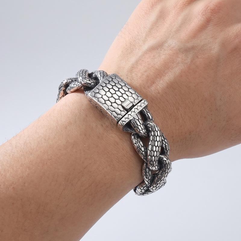 Men's Bracelets 18MM Width Snake Link Cuban Chain Bracelet for Man Punk Rock 316L Stainless Steel Jewelry Male Birthday Gifts