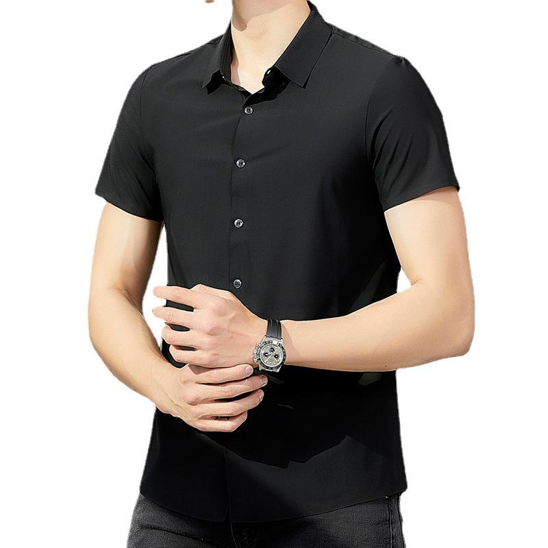 Ice Silk Seamless Men's Loose Short Sleeve Shirt Jacket - Versatile, Plus Size, Middle-Aged Business Casual Spring/Summer 2022