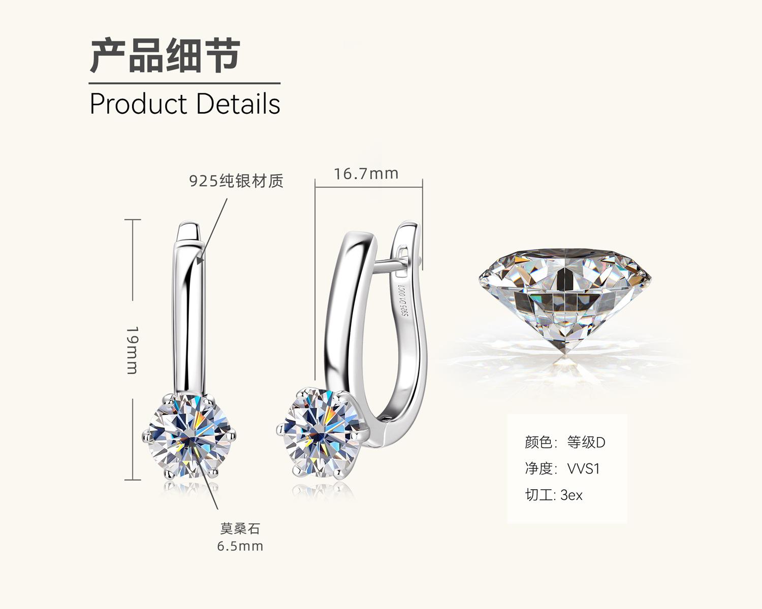 

Silvere Glam Бестселлер, Модные и Универсальные Классические Серьги с Муассанитом на Шести Граннях с Застежками-Гвоздиками и Простые Серебряные Серьги 1 carat+1 carat белый