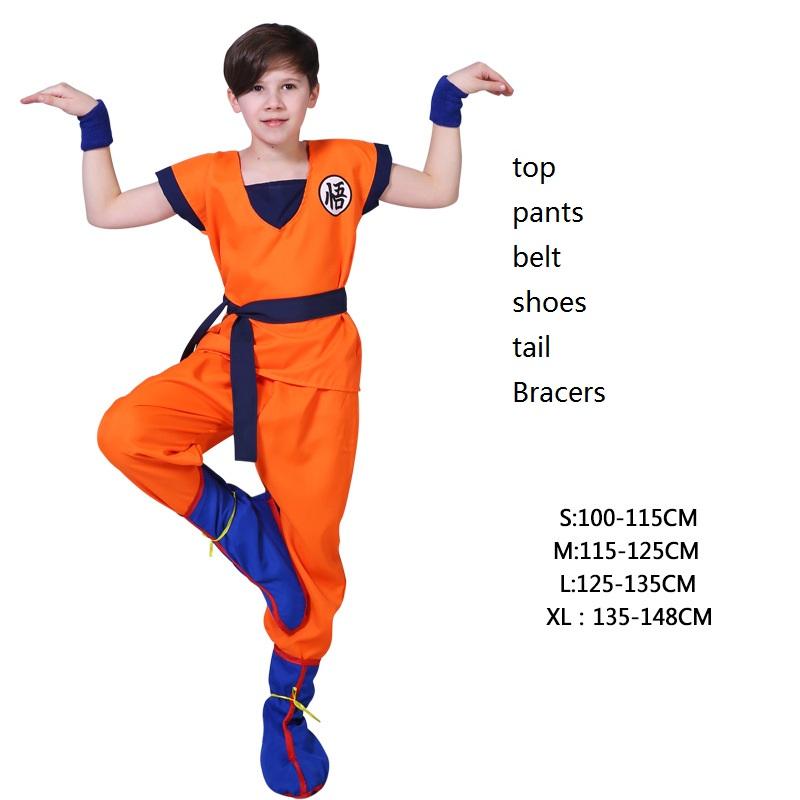 Kinderen Anime Z Son Goku Cosplay Kostuum Jongen Carnaval Feestpak Goku Zon Verkleedpak Vest Riem Polsbandjes Kinderen Halloween Verkleden 110(height100-115cm)