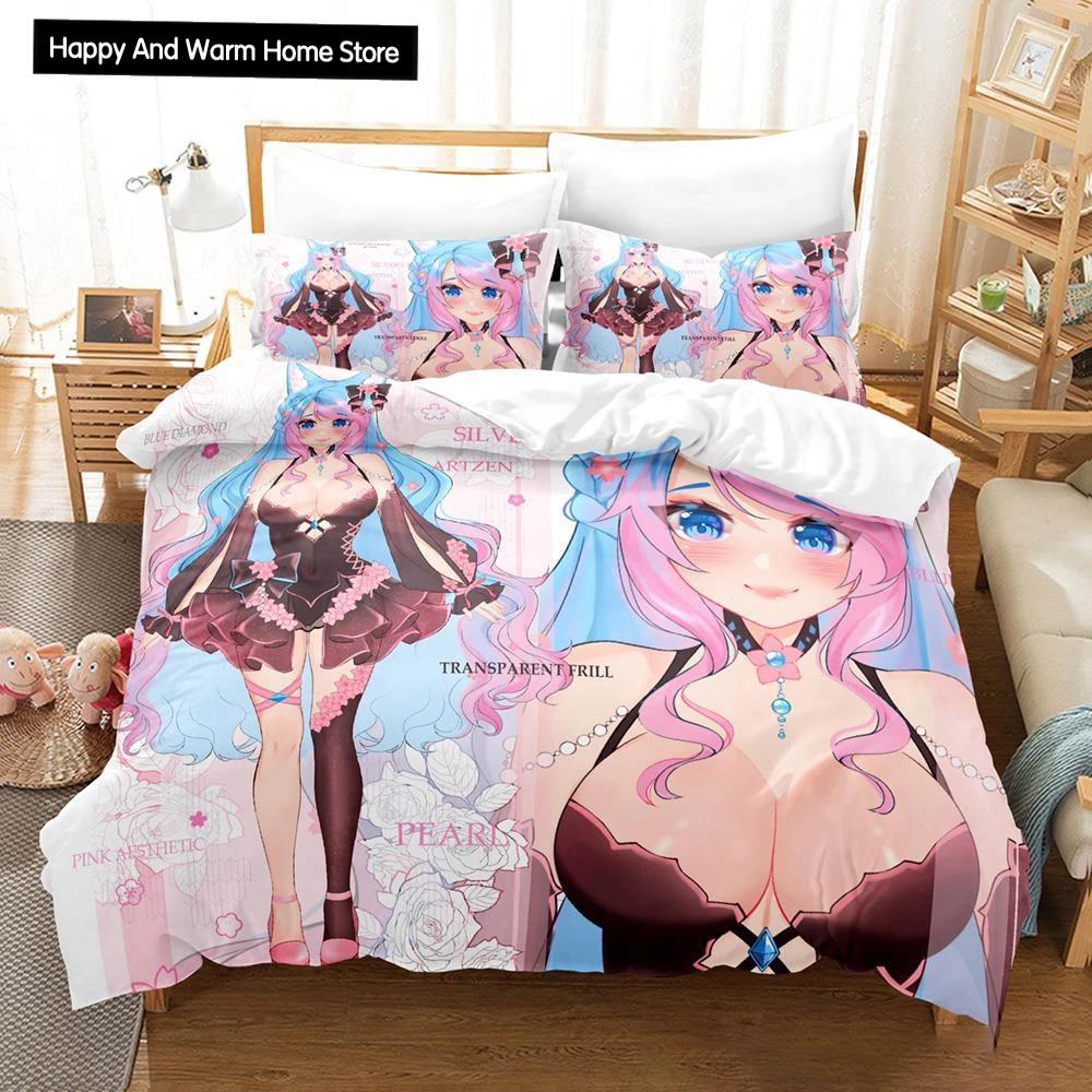 3D Anime Sexy Girls Silvervale Vtuber Bedding Collection Single Twin Full Queen King Size Bed Collection Adult Boys Bedroom Duvet Cover Collections
