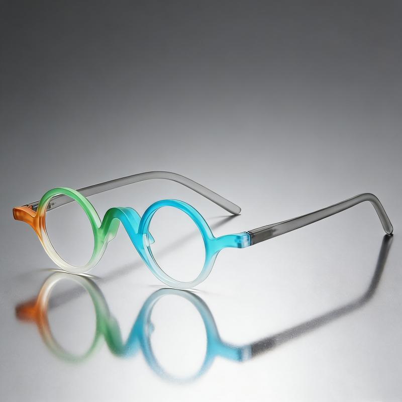Female Designer's Gradient Color Round Reading Glasses Wavy Nose Bridge Blue Light Protection Presbyopia Glasses for Women Men