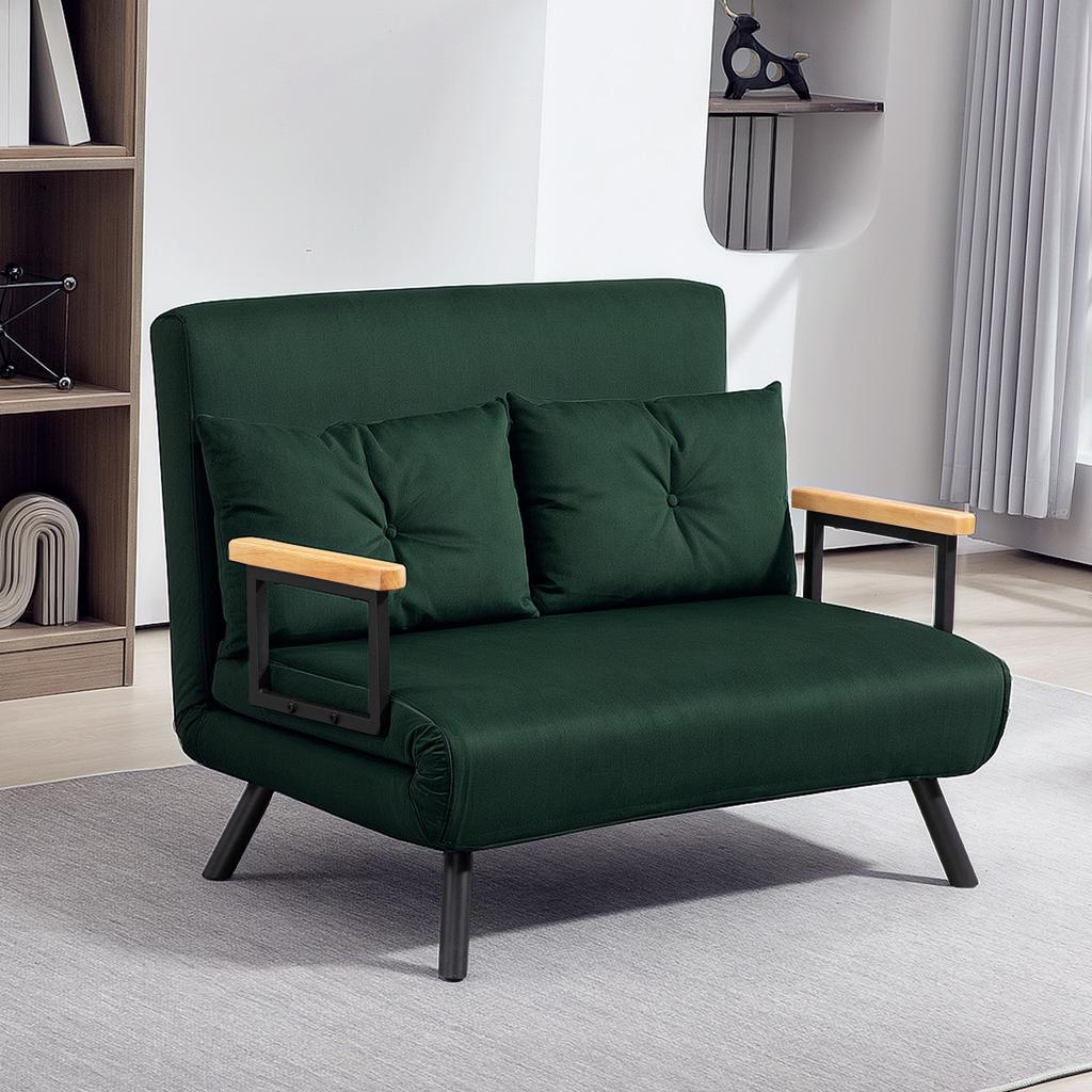 4-in-1 Velvet-Feel Double Sofa Bed, with Pillows - Green