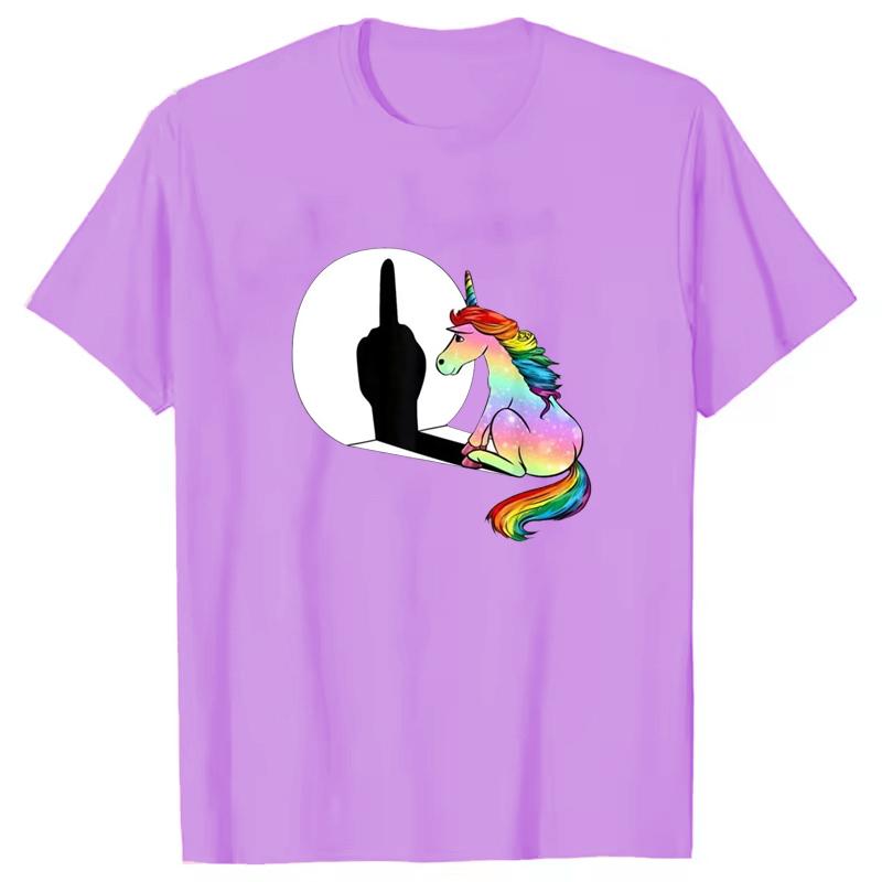 Unicorn Middle Finger T Shirt Women Mens T-Shirt Streetwear Tshirts Anime Clothes Four Seasons