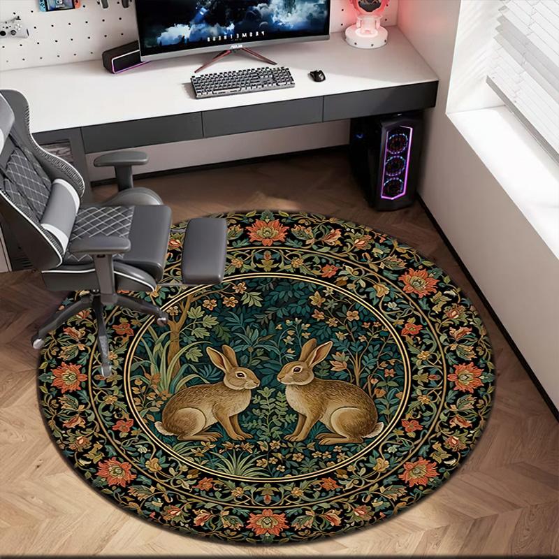 1pc Medieval William Morris Rabbit Design Round carpet Painted Printed circular carpet, home door mat, outdoor travel protection carpet