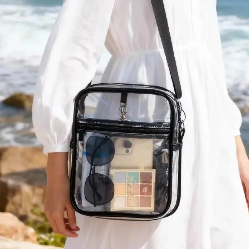 Portable Transparent PVC Shoulder Bag Unisex Clear Crossbody Handbag with Front Pocket Waterproof Lightweight Casual Daily Use