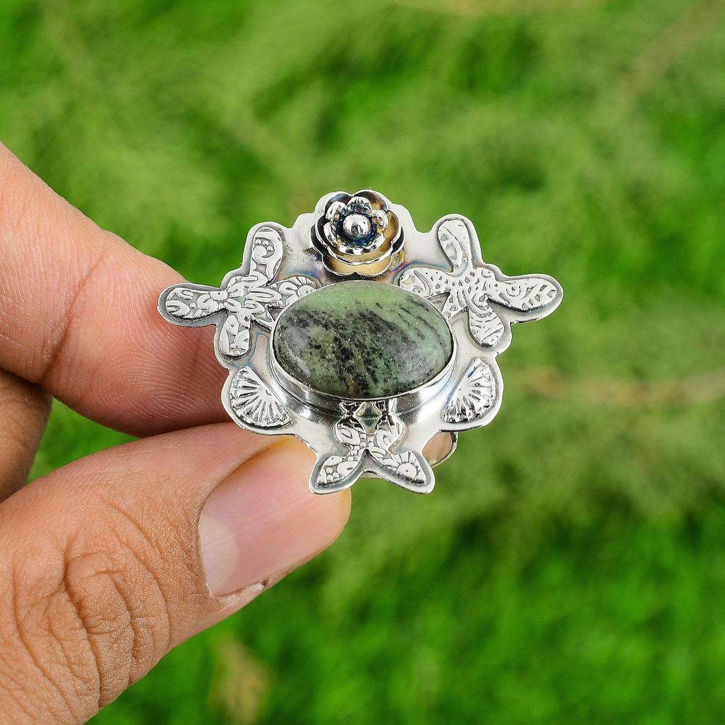 Natural Ruby Zoisite 925 Silver Multi Stone Artisan Flower Bezel Ring Jewelry