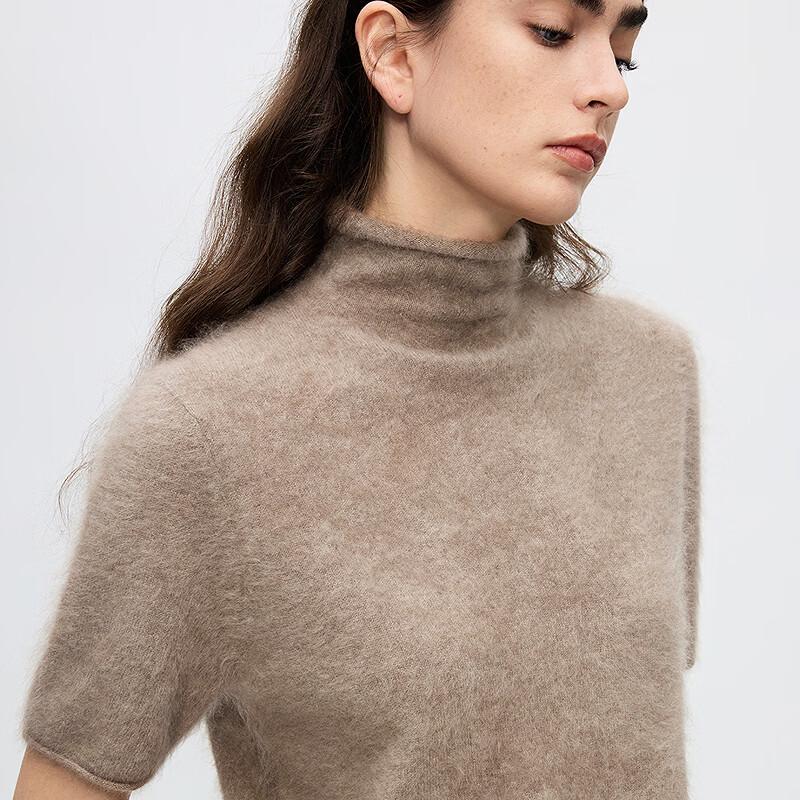 Women's Cashmere Mock Neck Short Sleeve Knit Top