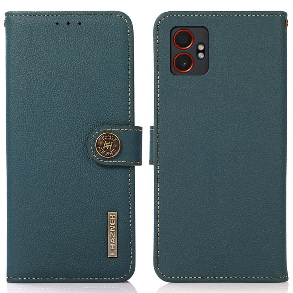 

KHAZNEH for Samsung Galaxy XCover7 Pro Case Genuine Cow Leather Wallet Phone Cover Green