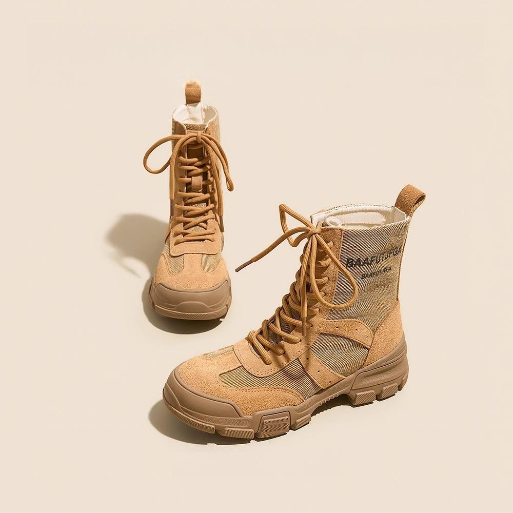 Outdoor mountaineering Martin boots women's 2025 summer new thick-soled non-slip breathable rhubarb boots hiking desert canvas shoes