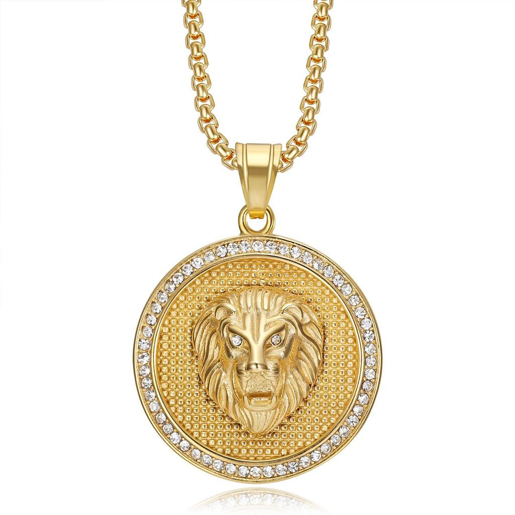 Europe, America, Jewelry, Gold-plated Diamond Round Brand Lion Head Pendant Fashionable and Exquisite Men's and Women's Jewelry Accessories