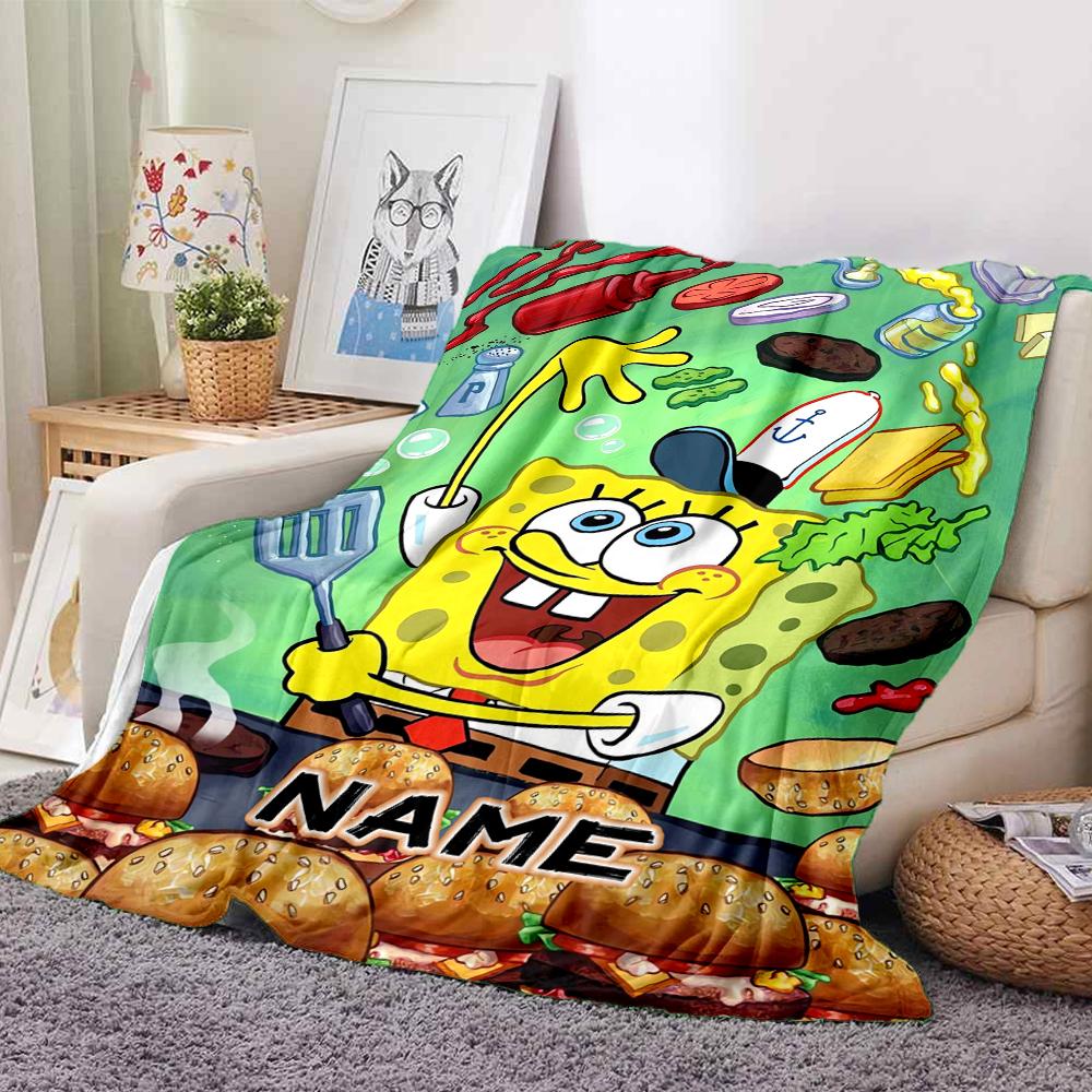 Custom 1pc Spongebob Squarepants Theme Blanket, Soft And Comfortable Blanket, Casual Warm, Camping Travel Blanket, Birthday Gift Q913168