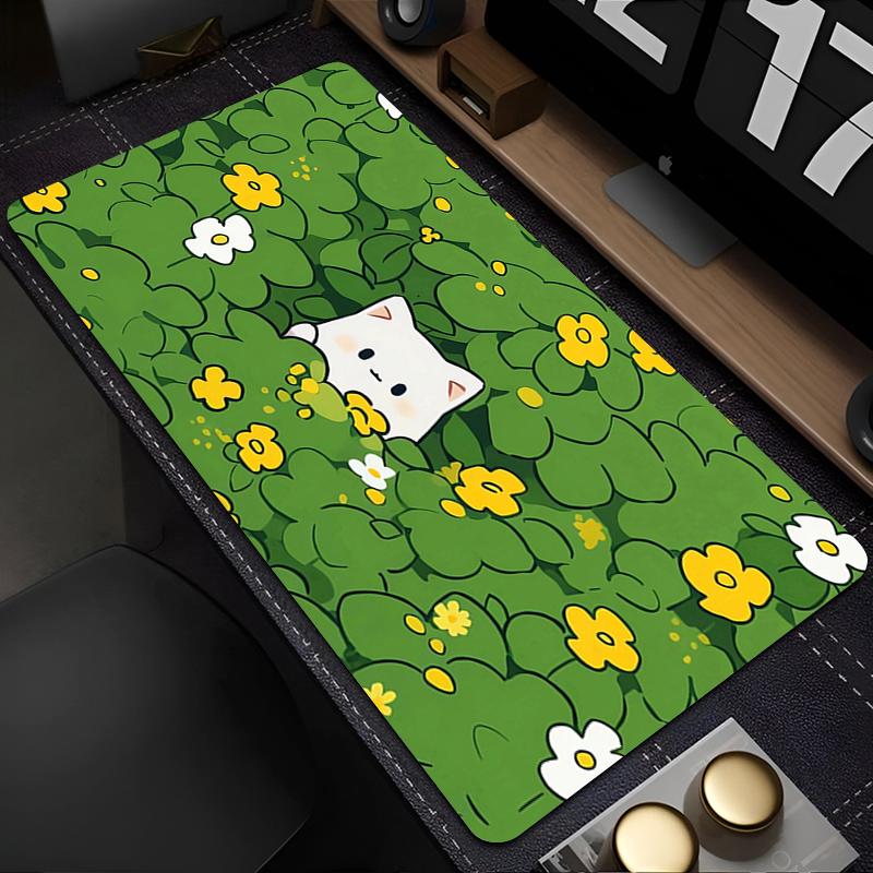 Cute Flowers Black Cat Mouse Pad Computer Anime Mausepad Green Plants XXL Mousepad Kawaii Extended Pad Pc Keyboard Rug Desk Mat