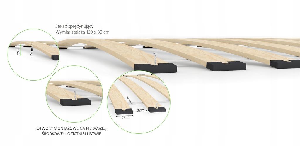 Spring Frame 80x160 for Mattress Insert - 14 Birch Slats 150kg
