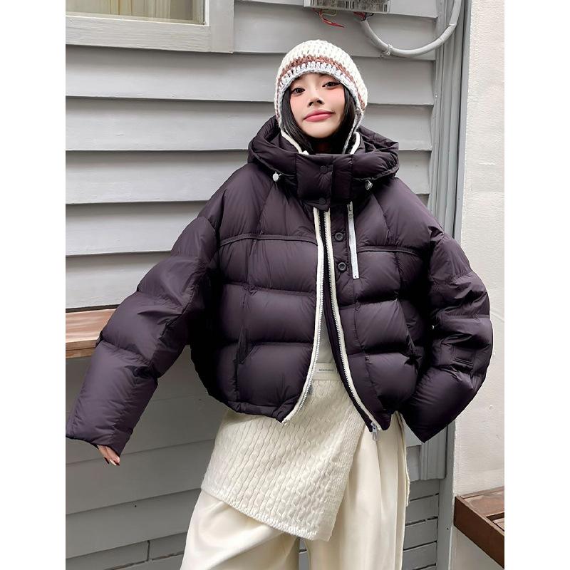 White duck down contrasting color splicing small short hooded down jacket winter warm jacket