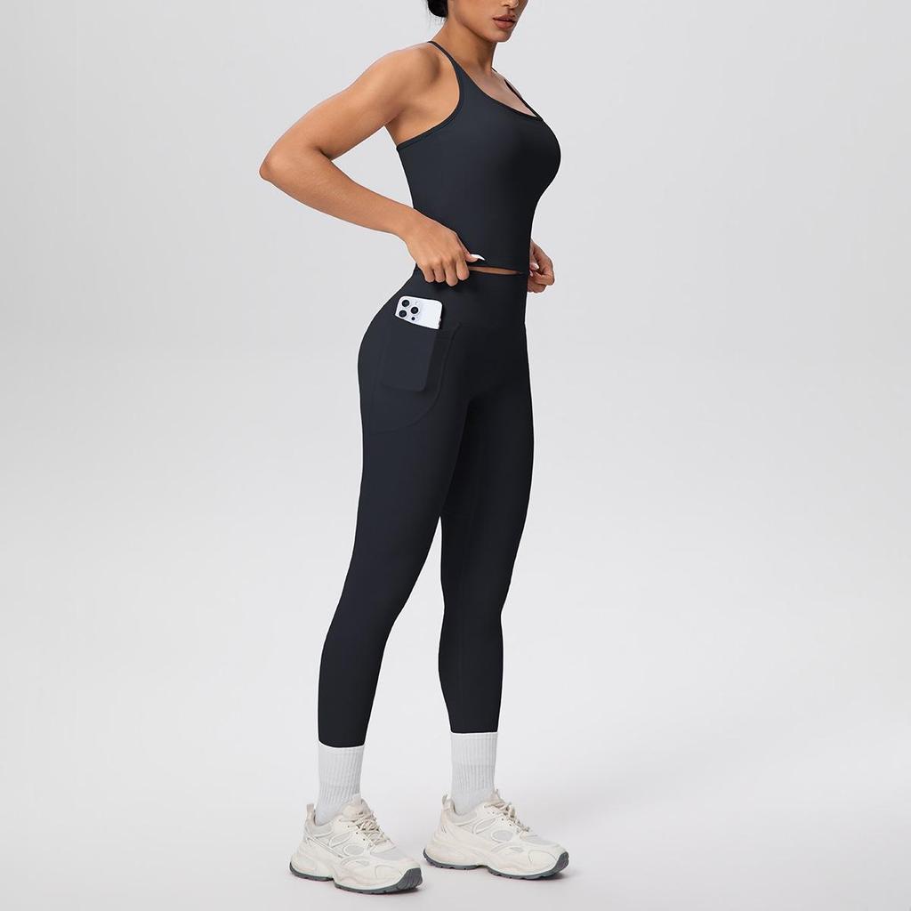 Cross-Strap Racerback Yoga Fitness Set with Hip-Lifting Pants