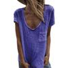 Women T-shirt Round Neck Short Sleeve Patch Pocket Tee Shirt Solid Color Loose Fit Thin Pullover Tops Daily Wear