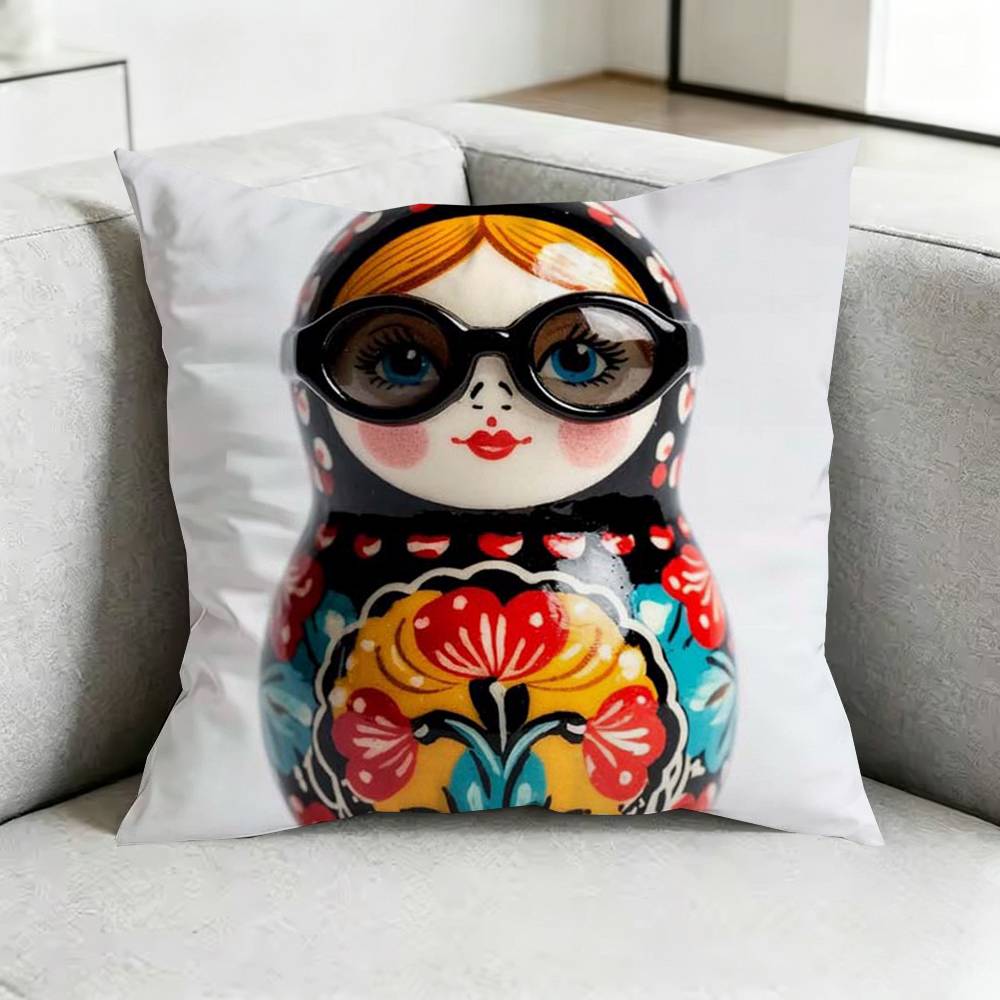 Cute Russian Art Matryoshka-A Square Double-Sided printed Pillow Case Bedroom Bedside Pillow Sofa Cushion Cover Gift