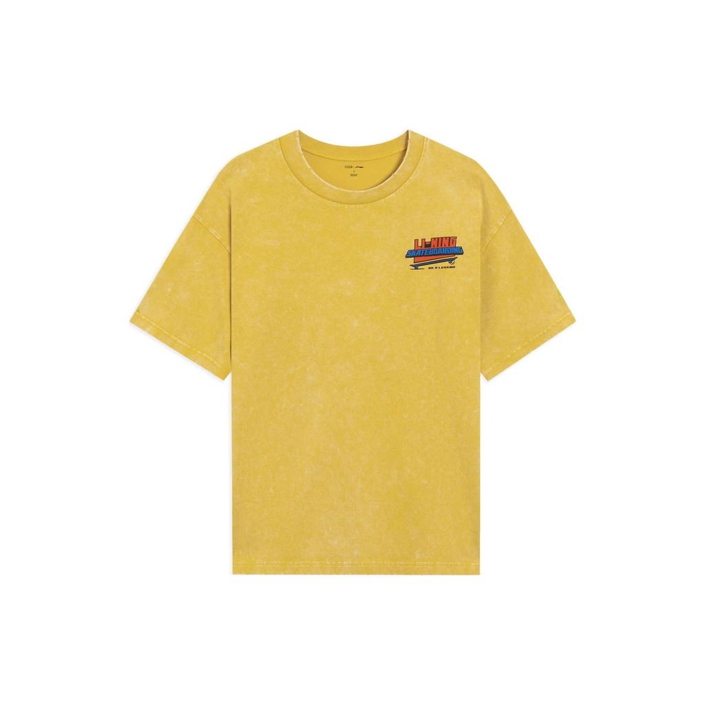 Li-Ning Skateboard Series Cartoon Print Round Neck Letter Loose Short Sleeve T-Shirt Unisex Tops Citrus-Yellow AHSSB93-2