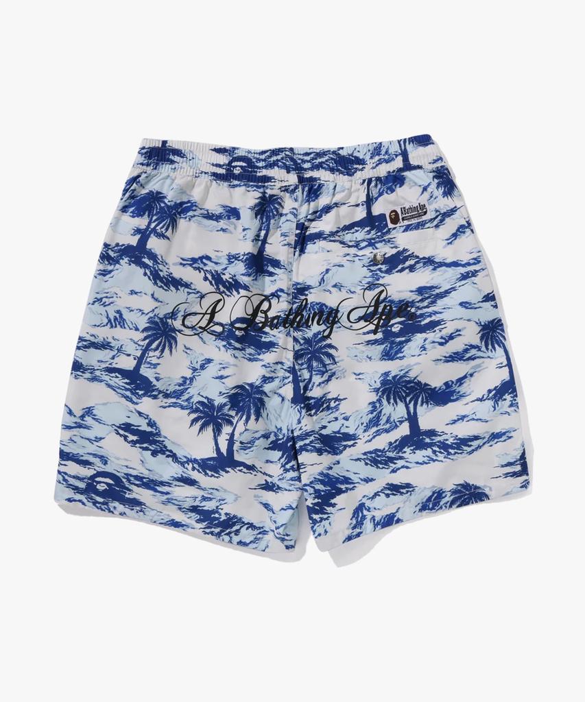 Beipeu Palm Tree Camo Relaxed Fit Beach Shorts (M) Blue