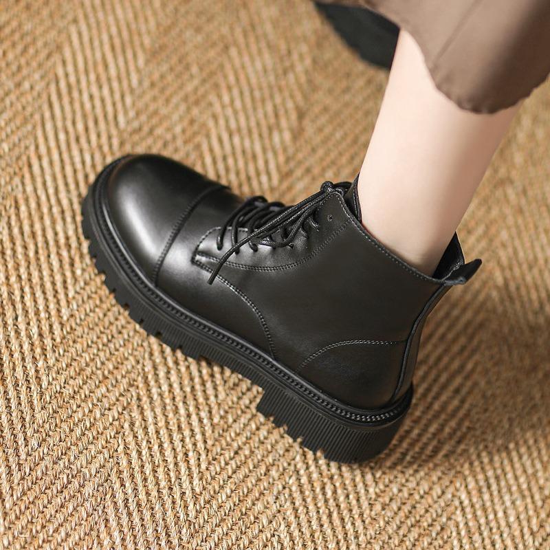 Leather Martin Boots Women's Versatile Spring and Autumn Single Boots Trendy New Boots Thick-soled Short Boots Women