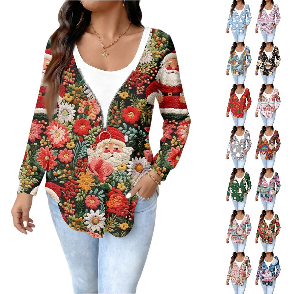 Women's Fashionable Casual Long Sleeved Loose Oversized Printed Top