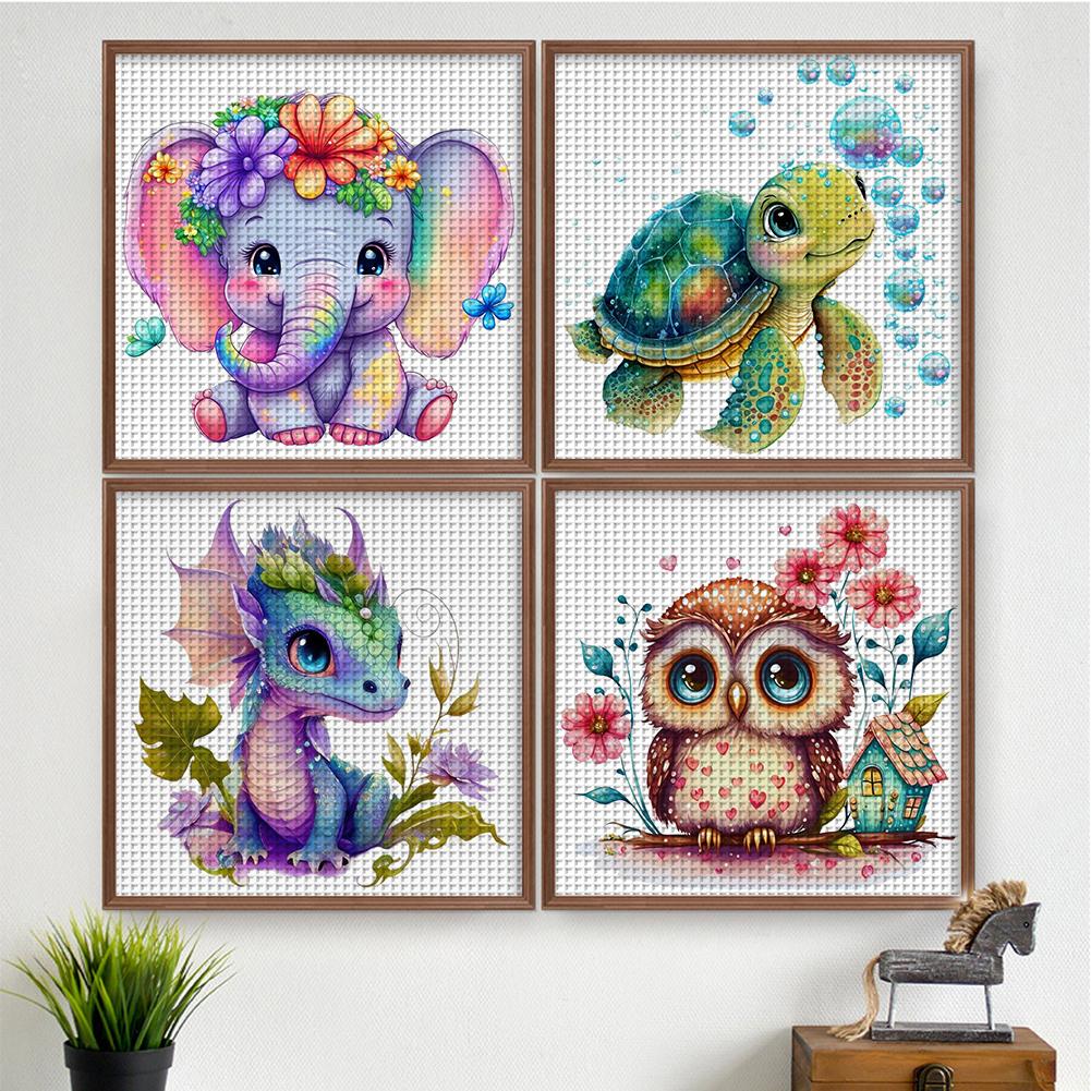 4pcs Full Embroidery Eco-cotton Thread 18CT Printed Animal Cross Stitch Artwork