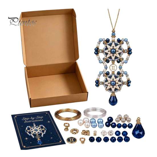 Constellation Jewelry Making Kit 12 Zodiac Beaded Ornament DIY Kit, Pendant Craft Set Unique Theme for Keychain Bag Decor, Handmade Hanging