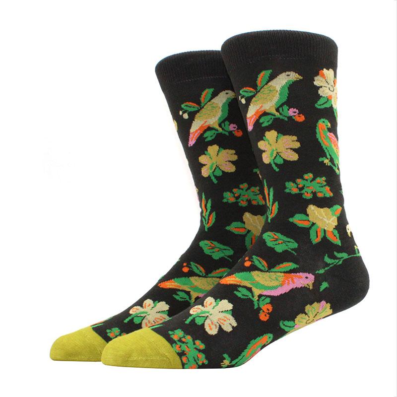 Roliga glada herrstrumpor med grafisk design, kammad bomull, omelett, groda, galen klocka, lax, majs, fågel, fisk, strumpa, julklapp
