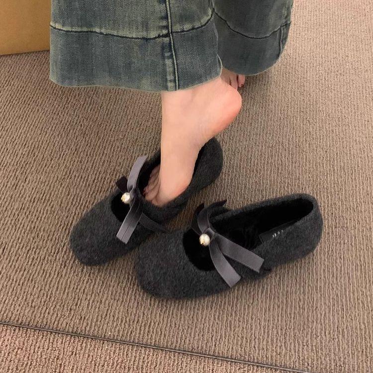 Temperament British Fairy Shoes Mary Jane Shoes Round Head Elegant Retro Season Bow Thick Heel