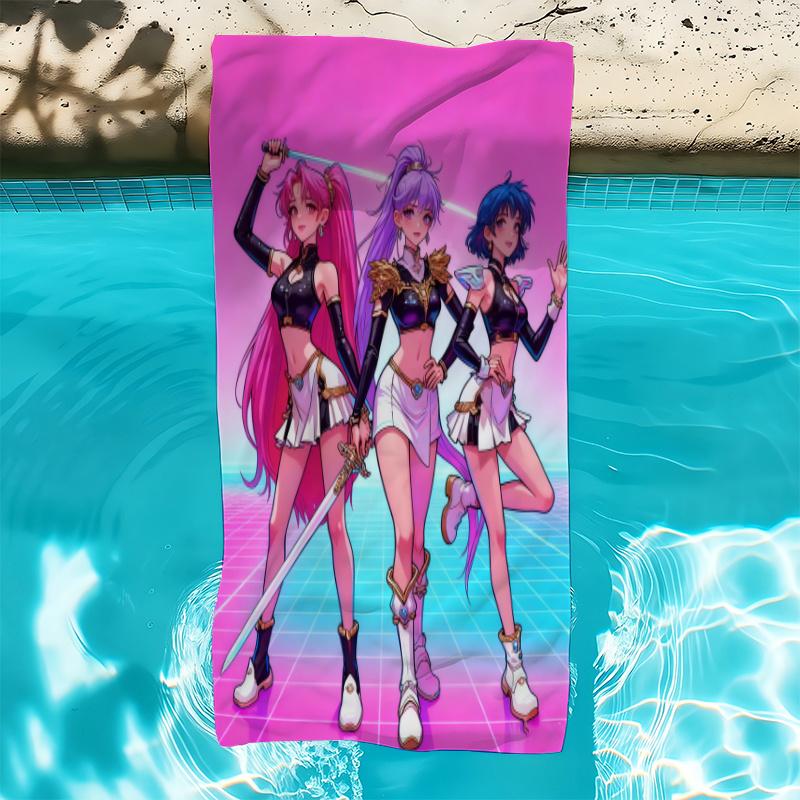 1Pc Anime Idol Fanart Magical Girl Warriors Beach Towel, Polyester Unisex, Quick Dry Soft Swim Surf Camp Travel Beach Essential