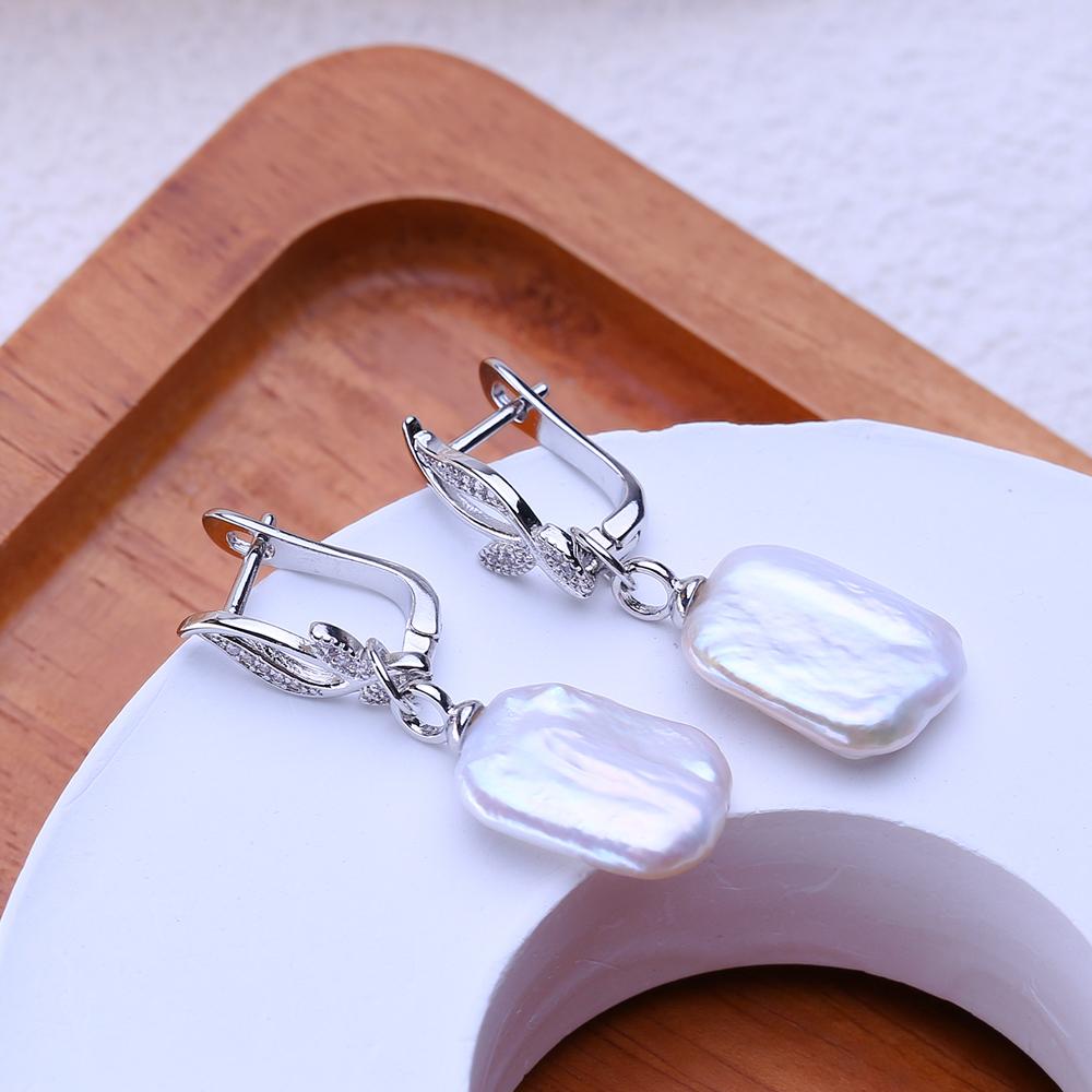 LSOOYH Natural Freshwater Big Irregular Baroque Pearl Earrings For Women Fashion Silver Color Drop Earrings Birthday Gifts