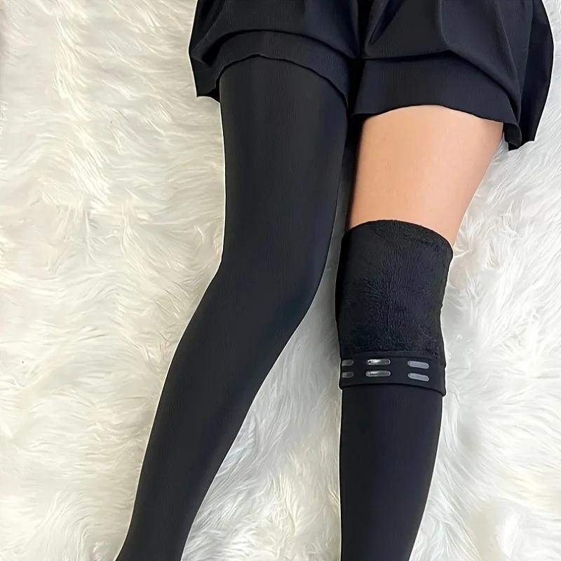 

Большого размера Нескользящие Силиконовые Теплые Плюшевые На подколенники Носки Женские Стиль JK Чулочки до бедра Осень Зима One Size