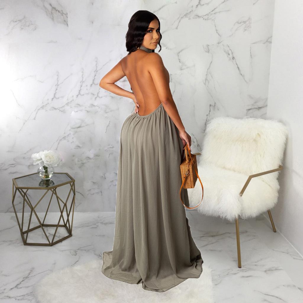 New Summer European-American Sexy Solid Chiffon Dress